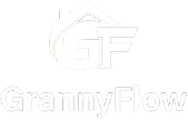 GrannyFlow logo white text design for licensed granny flat builder Sydney specializing in custom backyard living